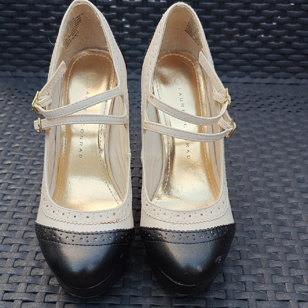 LC Lauren Conrad Two-Tone Black and Cream Heels